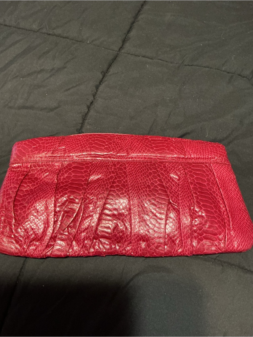 Red Textured Leather Clutch Bag